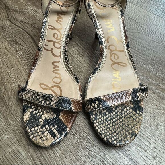 Sam Edelman | Brown Snake Print Ankle Strap Heels - Picture 3 of 9